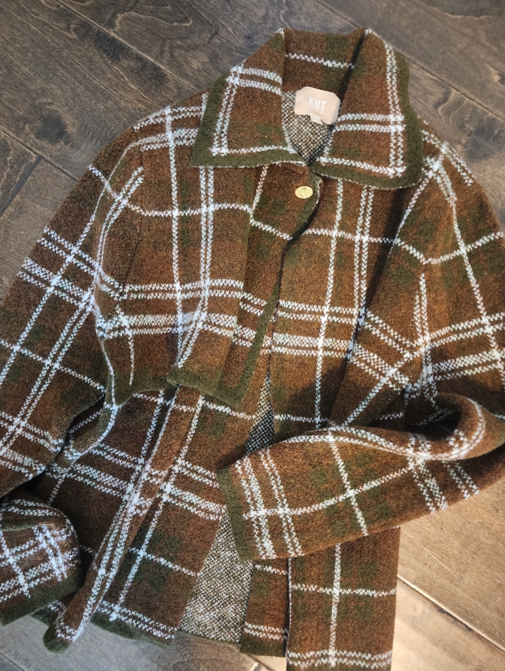 ✨️Excellent Condition KUT from the Kloth Plaid Knit Jacket/cape Earth Tones Sz S